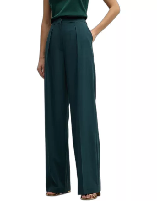 Pleated High-Rise Wide-Leg Woven Pant