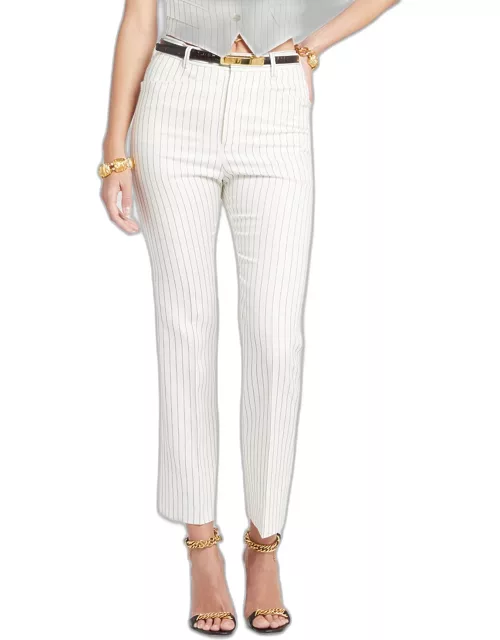 Mid-Rise Pinstripe Straight-Leg Ankle Tailored Pant