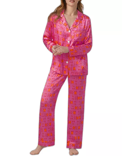 Geometric-Print Silk Satin Pajama Set