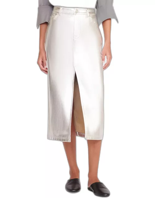 Oaklyn Metallic Denim-Style Midi Skirt