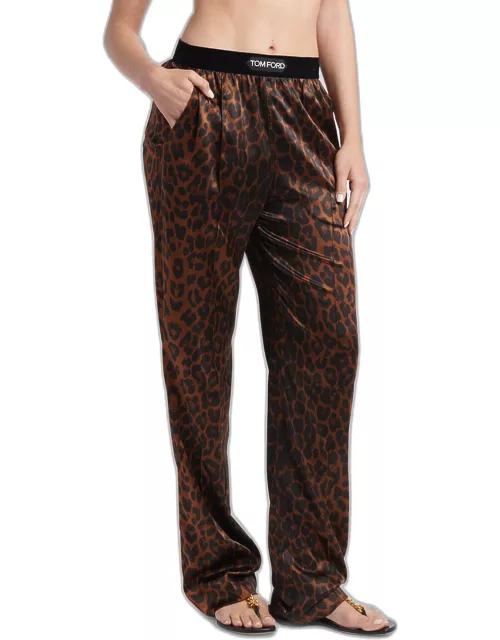 Reflected Leopard Print Silk Signature Pajama Pant