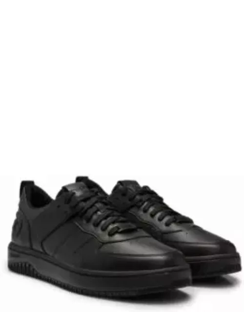 Mixed-material trainers with raised logo- Black Men's Sneaker