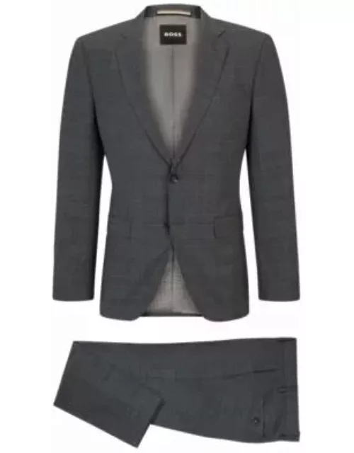 Slim-fit suit in checked stretch wool- Silver Men's Business Suit