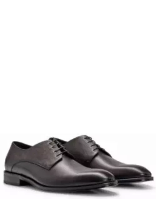 Italian-made Derby shoes in smooth and printed leather- Dark Brown Men's Business Shoe