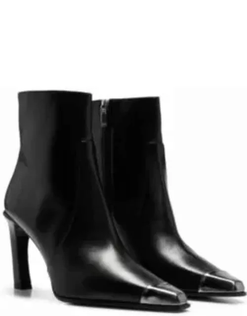 Nappa-leather ankle boots with metallic toe- Black Women's Pump