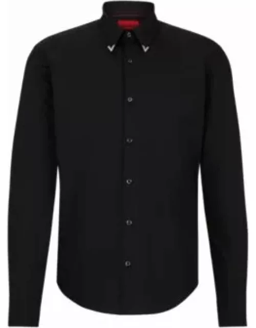 Slim-fit shirt in stretch cotton with metal trims- Black Men's Shirt