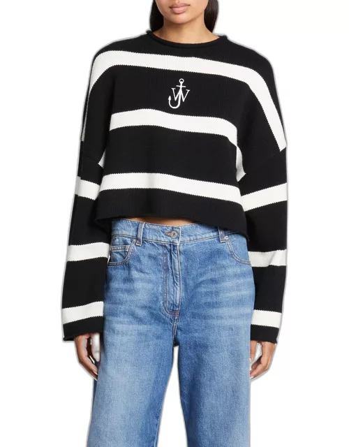 Anchor Logo Striped Crop Cashmere Sweater