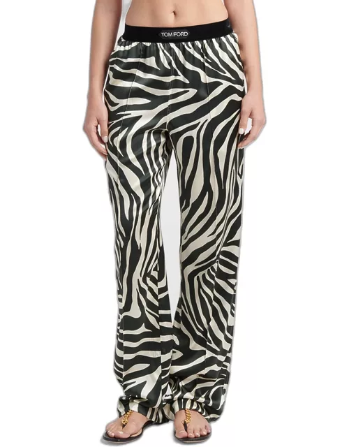 Optical Zebra-Print Silk Pajama Pant