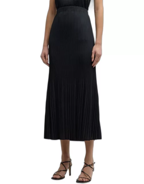 Pleated A-line Crepe De Chine Midi Skirt