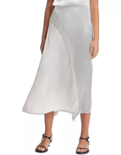 Fringe Draped Asymmetric Midi Skirt