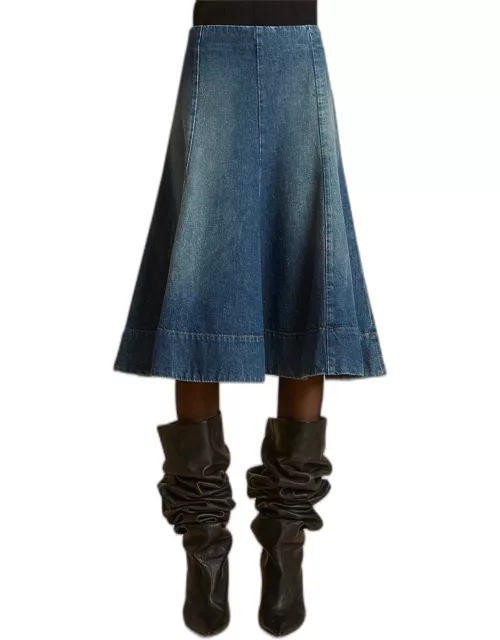 Lennox Paneled Denim Midi Skirt