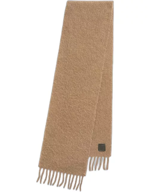 Teddy Wool Scarf With Leather Logo Patch
