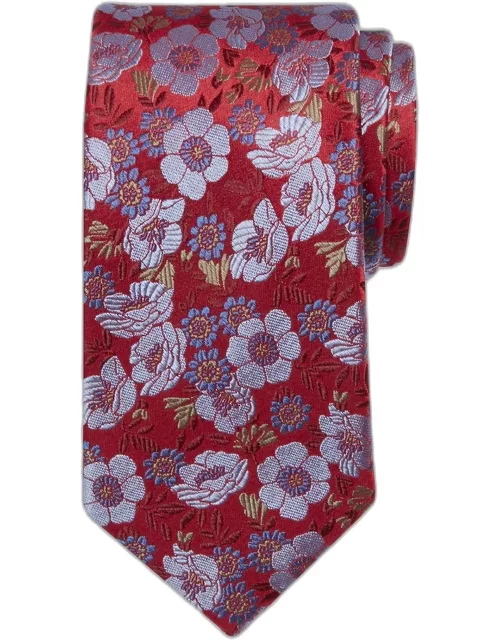 JoS. A. Bank Men's Traveler Collection Medium Floral Tie, Red, One