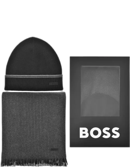 BOSS Mind Beanie And Scarf Gift Set Black