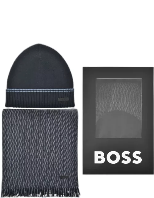 BOSS Mind Beanie And Scarf Gift Set Navy