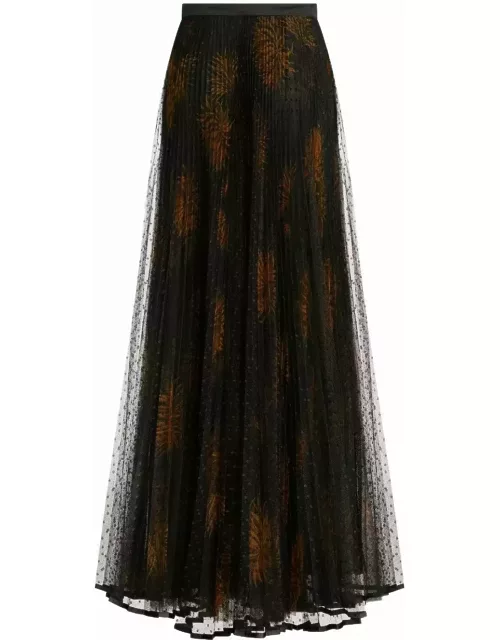 Dahlia-print pleated maxi skirt