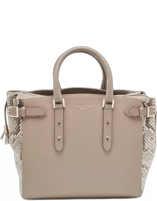 Aspinal Of London Beige Python Embossed and Leather Large Marylebone Tech Tote