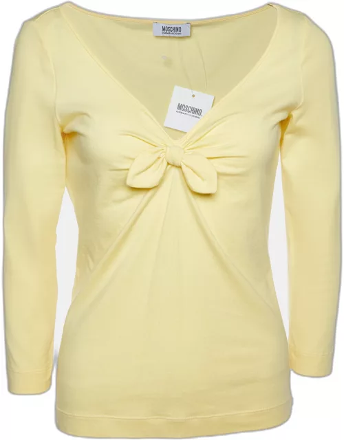 Moschino Cheap and Chic Yellow Cotton Knit Bow Detail T-Shirt
