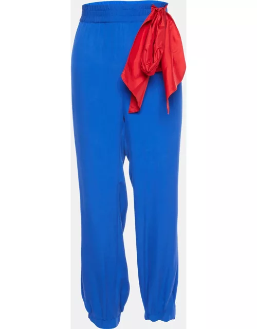 RED Valentino Blue Silk Contrast Tie Detail Joggers