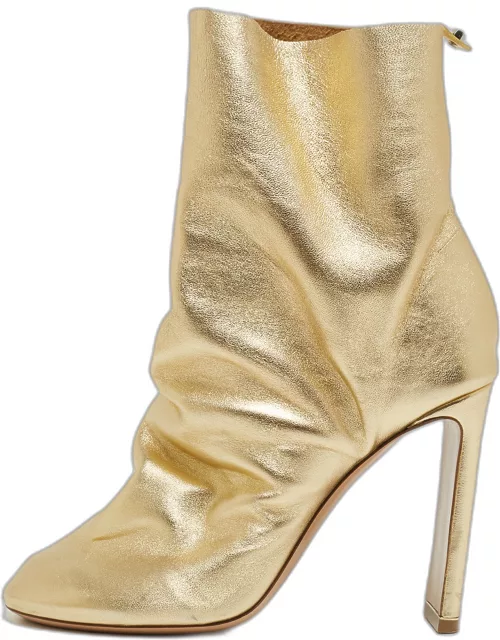 Nicholas Kirkwood Metallic Gold Foil Leather D'arcy Ruched Ankle Bootie
