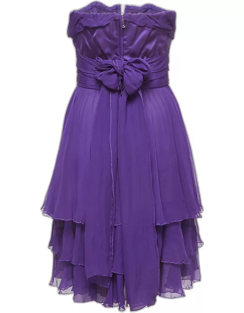 Dolce & Gabbana Purple Draped Silk Corset Detailed Strapless Mini Dress