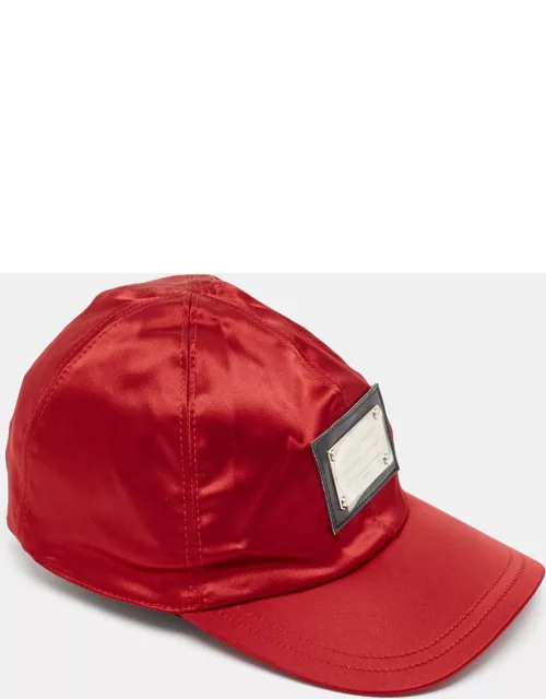 Dolce & Gabbana Vintage Red Satin Logo Patch Cap
