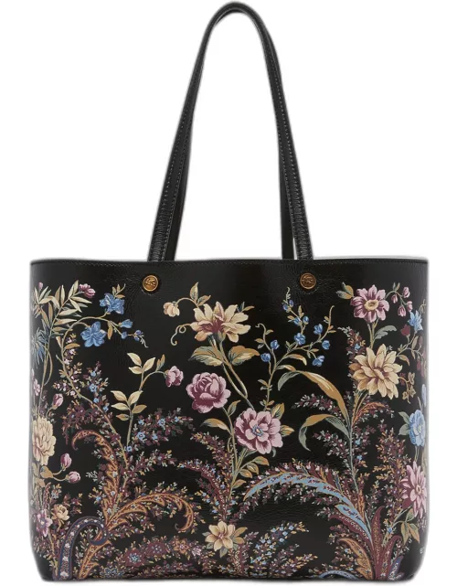 Floral-Print Faux Leather Tote Bag