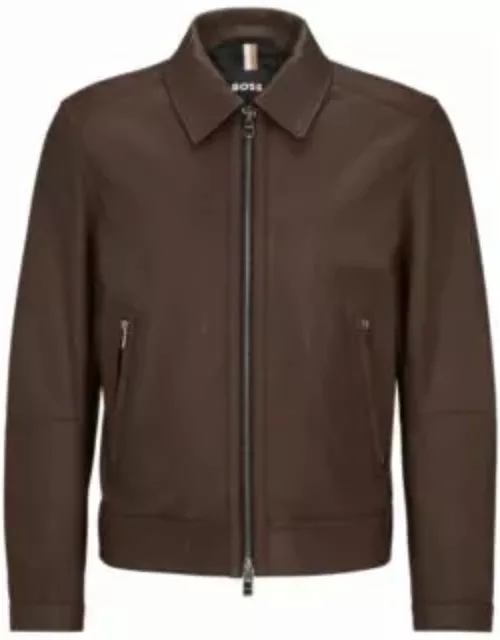 Leather jacket with two-way zip- Dark Brown Men's Leather Jacket