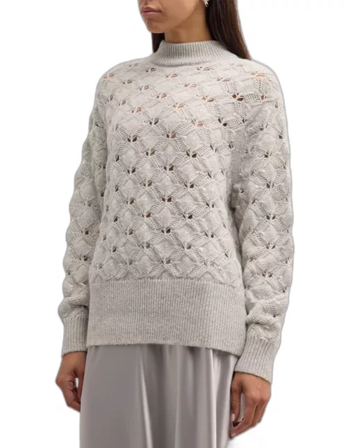 Mock-Neck Lace-Stitch Sweater