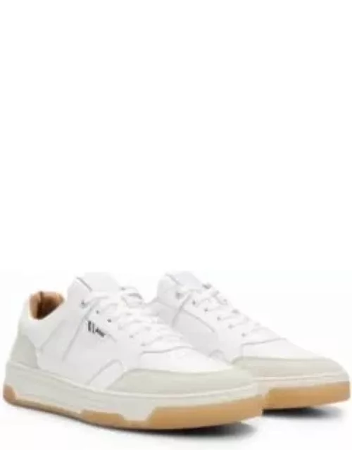 Leather and suede trainers with signature stripe and logo- White Men's Sneaker