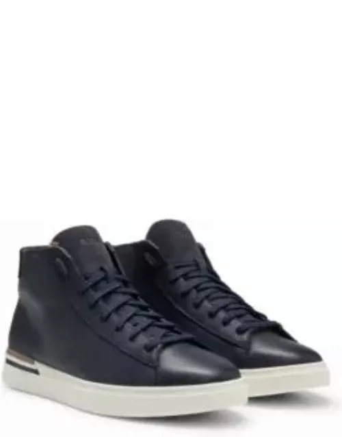 Leather high-top trainers with signature-stripe sole- Dark Blue Men's Sneaker