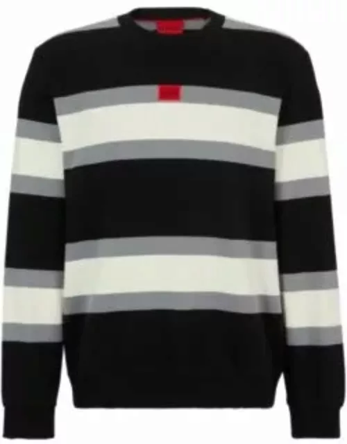 Cotton sweatshirt with block stripes and red logo label- Patterned Men's Tracksuit