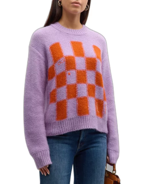Janell Embroidered Check Intarsia Sweater