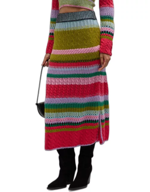 Ashby Mixed-Stitch Crochet A-Line Midi Skirt