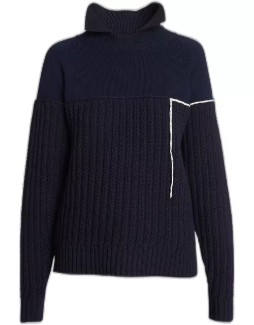 Collared Cable-Knit Wool Sweater