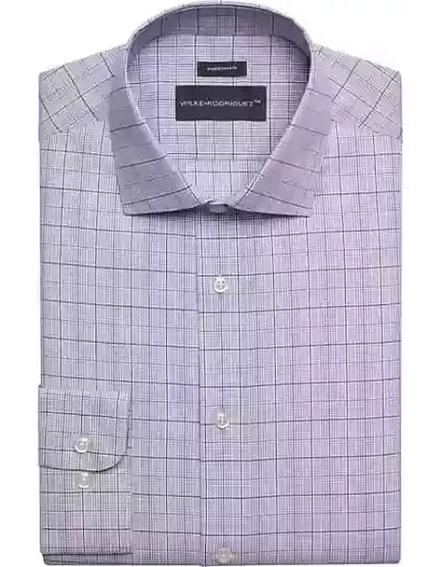 Wilke-Rodriguez Men's Modern Fit Spread Collar Check Dress Shirt Lavender Check