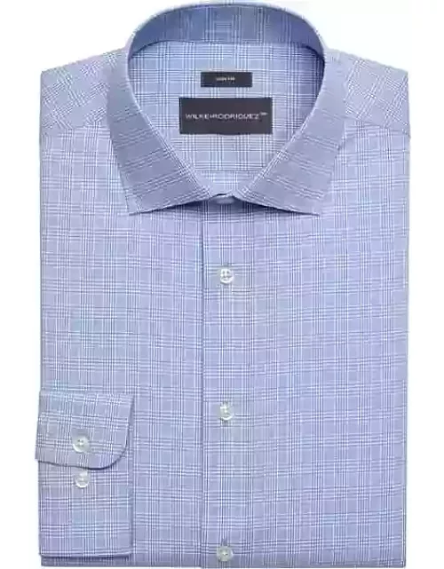 Wilke-Rodriguez Men's Slim Fit Spread Collar Glen Plaid Dress Shirt Light Blue Check