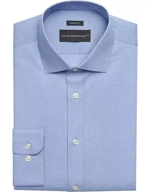 Wilke-Rodriguez Men's Modern Fit Spread Collar Mini Houndstooth Dress Shirt Light Blue Check