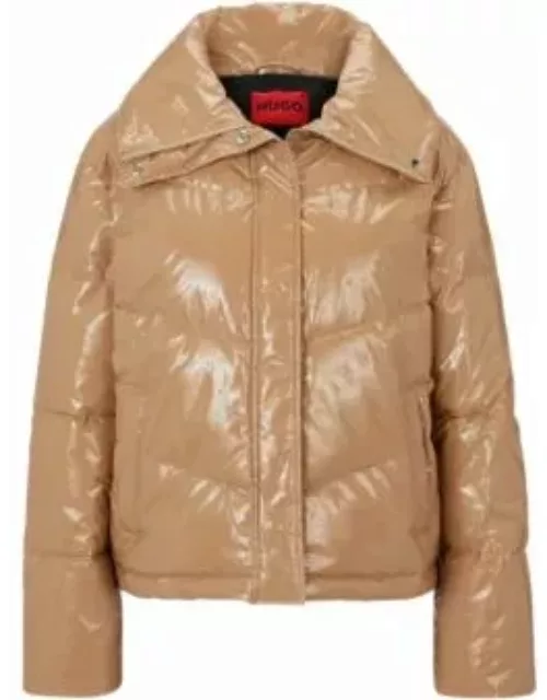 Glossy padded vinyl jacket- Light Brown Women's Casual Jacket