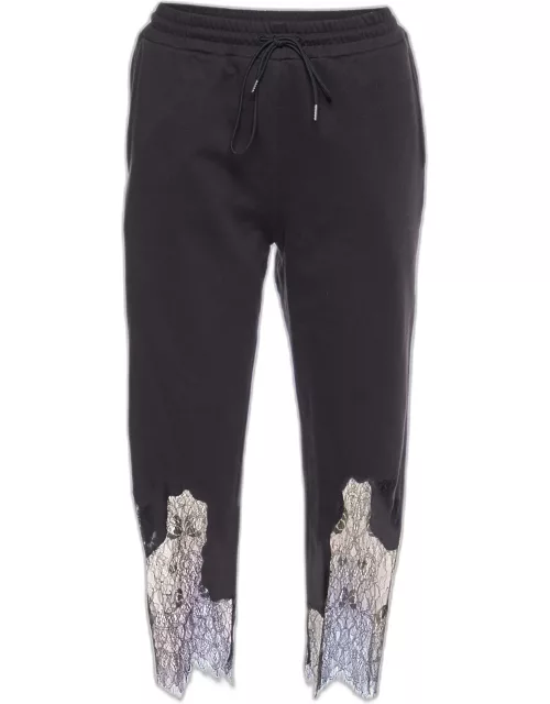 McQ by Alexander McQueen Black Cotton Knit & Lace Hem Pants