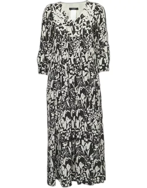 Weekend Max Mara Black Floral Print Silk V-Neck Midi Dress