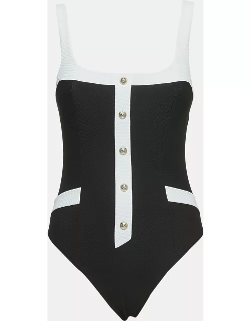 Balmain Black Jersey Button Detailed Swimsuit