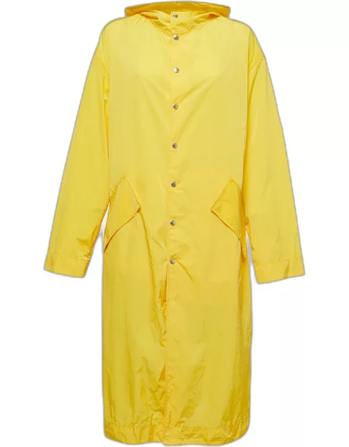 Kenzo Yellow Logo Embroidered Nylon Button Front Hooded Raincoat