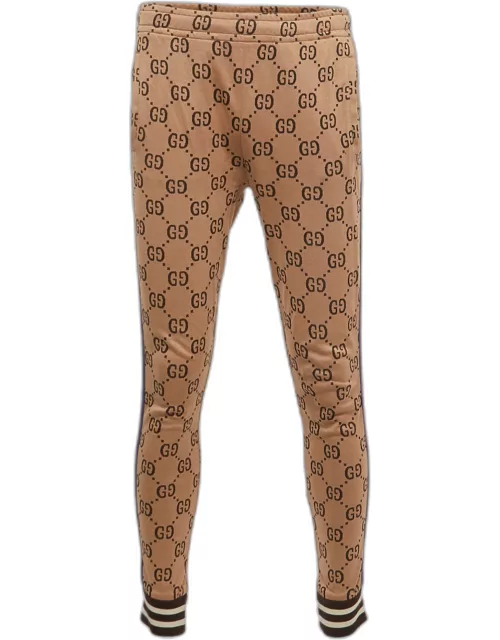 Gucci Beige GG Patterned Cotton Web Detailed Jog Pants
