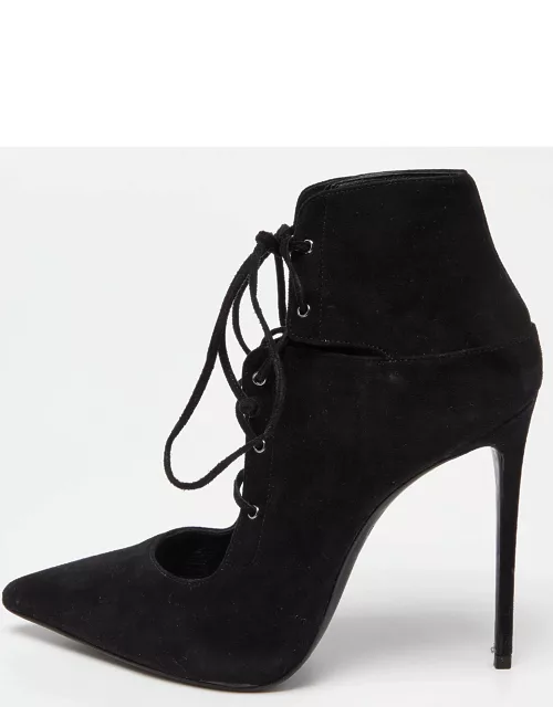 Le Silla Black Suede Lace Up Pointed Toe Ankle Booties
