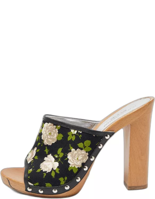 Dolce & Gabbana Mukticolor Floral Canvas and Leather Block Heel Mule
