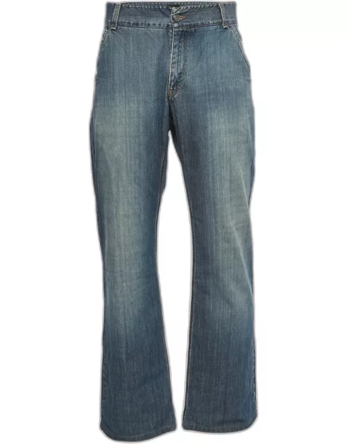 Giorgio Armani Blue Washed Denim Straight Fit Jeans 3XL Waist 38"