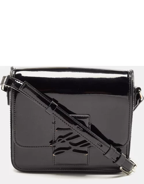 Karl Lagerfeld Black Patent Leather K/Autograph Flap Shoulder Bag