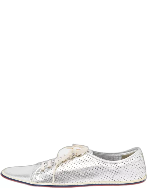 Gucci Silver Perforated Leather Low Top Sneaker