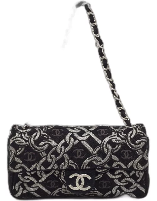 Chanel Black/Silver Printed Tweed CC Chainlink Flap Bag
